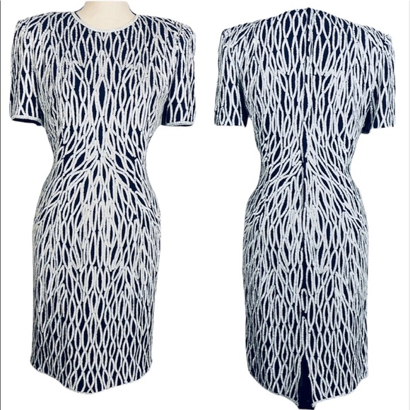 Vintage Nipon Night White Fully Sequined & Beaded 100% Silk Sheath Dress Size 4 - Picture 1 of 16